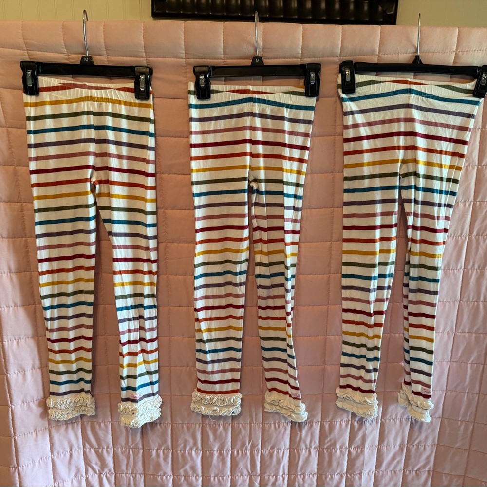 Ruffle Butts Multicolor Striped Leggings with Lace Trim Ruffles